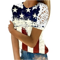Дианли Американски Кошули За Жени Блуза Со Кружен Врат Со Кратки Ракави Американско Знаме Ѕвезда Со Пруги Летни Маици Лежерна