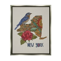 Sulpell Industries Paisley Pattern New York State Graphic Art Luster Grey Floating Framed Canvas Print Wall Art, Design By Valentina