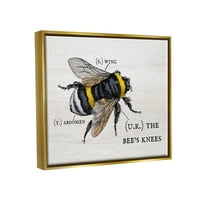 Студената индустрија Анатомија на мед пчела кантри шармантни колена на пчела металик злато врамени пловечки платно wallидна уметност, 24х30