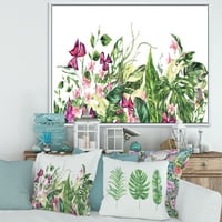 Дизајн на „Антички цветни тропски лисја“, тропско врамено платно, wallидна уметност печатење
