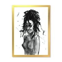 DesignArt 'црно -бел портрет на афроамериканка v ’модерна врамена уметничка принт
