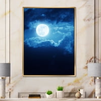 DesignArt 'Целосна месечина ноќ во облачно небо III' Наутички и крајбрежен врамен платно wallидна уметност печатење