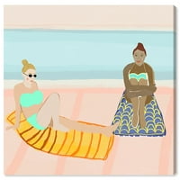 Студио Винвуд Студио Наутичко и крајбрежно wallидно уметноста Пернас „Двете крајбрежни девојки на плажа“ - розова, сина боја