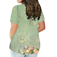 Обична Блуза Со кратки Ракави Цветни Модни Врвови На Вратот На Екипажот За Жени Зелена Л