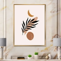 Дизајнарт Апстрактен Тропски Лист Од Палма, Минимално Сонце И Месечина Јас Модерен Врамен Платно Ѕид Уметност Печатење