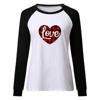Жените Денот На Вљубените Срцето Печатени Долги Ракави Блуза Маица Денот На Вљубените