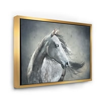 DesignArt 'Црно -бел портрет на фарма куќа на диви коњи, врамени печатење на wallидови од платно