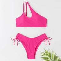 Женски Сплит Мода Еднобојна Плажа Со Едно Рамо Плус Големина Жешка Розова