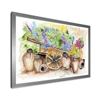 DesignArt 'Лаванда цвеќиња на илустрација на античка количка' Традиционална врамена уметничка печатење