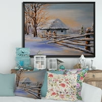 DesignArt 'Традиционална куќа покриена со снег во зима II' Традиционална врамена платно wallидна уметност печатење
