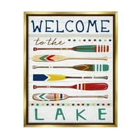 Sumn Industries Lake Lake Delibent Sign Striped Oars Graphic Art Metallic Gold Floating Framed Canvas Print Wall Art, Дизајн од Елизабет Тиндал