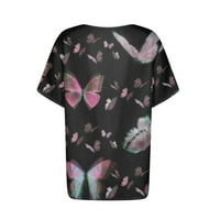 Блузи За Жени Мода Печатени Шема Копче Надолу Градите Џеб Краток Ракав Кошула 2XL