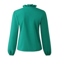 Женски Нови V Вратот Долги Ракави Темперамент Копче Блуза Блузи Канцеларија Работа Кошули За Жени Зелена М