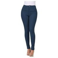 вендунид обичните панталони за жени ја обликуваат чистата боја на жените со висок струк фармерки со мали нозе со висок струк сини