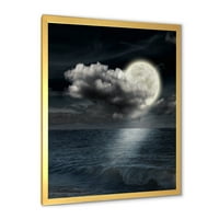 DesignArt 'Целосна месечина ноќ во облачно небо vi' наутички и крајбрежен врамен уметнички принт