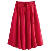Јубатуо Женско Лежерно Полу Здолниште Цврст Лабав Џеб Плисиран Фустан Со Должина На Коленото Црвен XL
