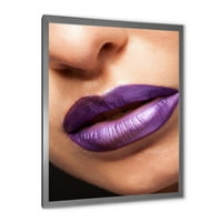 DesignArt „Затворен поглед на девојчињата усни со виолетова кармин“ модерна врамена уметничка печатење