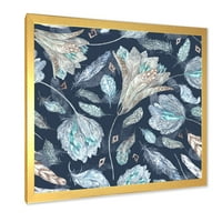 DesignArt 'морнарица сина ботаничка шема со традиционално врамен уметнички принт на пердуви