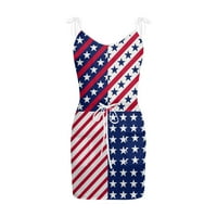 Стамзод Секси Фустани За Жени Денот На Независноста Мода Жени Обични Американски Знаме Печатени Ракави Камиес V-Вратот Мини Фустан