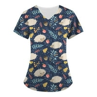 Дозвола Жените Лето Блузи V-Вратот Графички Отпечатоци Блуза Работна Облека Жени Блузи Краток Ракав Мода,Морнарица, Л