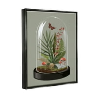 Sumn Industries Terrarium Dome Wildlife Life Lifement Butherting Butterfly Botanicals Graphic Art Jet Black Floating Framed