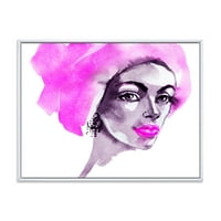 ДизајнАрт „Афро американска розова жена моден портрет“ модерно врамен платно wallиден печатење