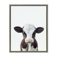 Designovation Sylvie Baby Cow Cow Portreth Rramed Canvas wallидна уметност од Ејми Петерсон, сива, симпатична декор за домашни животни за дневна соба, спална соба или расадник