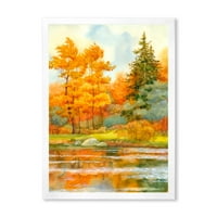 ДизајнАрт „Есенска шума покрај езерото IV“ езерска куќа врамена уметничка печатење