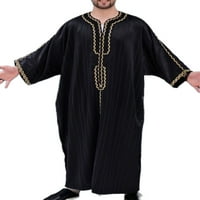 Авамо Мажи Молитвена Наметка Муслиманска Долга Наметка Макси Кошула Со Половина Ракав Дневна Облека Кафтански Кошули Редовно Вклопување В Блуза На Вратот Црна 2XL