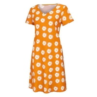 Лопеција-Ста Летни Фустани Цветни Фустани За Печатење За Жени Краток Ракав V Вратот Портокал-5XL