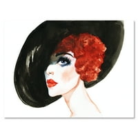 Портрет на жена црвена глава дама во капа за сликање платно уметнички принт
