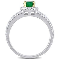 Miabellaенски карат карат смарагд карат дијамант 14kt дво-тон злато поделен прстен