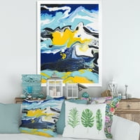 DesignArt 'Апстрактна мермерна композиција во сина и жолта II' модерен врамен уметнички принт