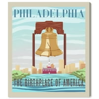 Пистата Авенија Градови и Skylines Wall Art Canvas Prints 'Philadelphia разгледница' градови во САД - сини, кафеави