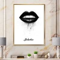 DesignArt 'Модерни црни женски усни' модерни врамени платно wallидни уметности