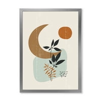 DesignArt 'Апстрактна месечина и сонце со модерно врамно уметничко печатење на минимални растенија
