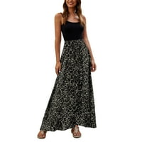 Летни Фустани За Жени Леопард Печатење Плажа Плисиран Еластичен Црн Фустан Со Висок Струк