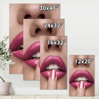 ДизајнАрт „розови женски усни со прст на уста“ модерно печатење на wallидови од платно