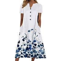 hgw фустани за жени обични летни ленти копче v вратот кратки ракави џеб долг фустан празничен фустан цветен сарафан миди фустан