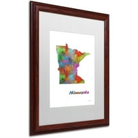 Трговска марка ликовна уметност Државна мапа во Минесота-1 Канвас уметност од Марлен Вотсон, бел мат, дрвена рамка