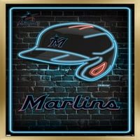 Мајами Марлинс - Постер за неонски кациги, 14.725 22.375 Рамка