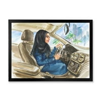 ДизајнАрт 'Арапска дама управува со автомобил I' модерен врамен уметнички принт
