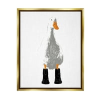 СТУПЕЛ ИНДУСТРИИ бела патка облечена во чизми за дожд портрет графичка уметност металик злато лебдечко врамено платно печатено