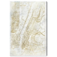 Мапи и знамиња на Wynwood Studio и знамиња Wallидни уметнички платници „Mapујорк мермер“ мапи во градовите на САД - злато, бело