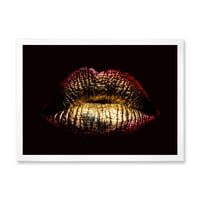 ДизајнАрт „Секси златна метализирана жена усни IV“ модерен врамен уметнички принт