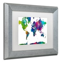 Трговска марка ликовна уметност Светска мапа CLR-1 CANVAS ART од Марлен Вотсон, Бела мат, сребрена рамка