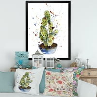 DesignArt 'Апстрактна кактус houseplant' Традиционална врамена уметничка печатење