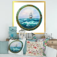 DesignArt 'Бродот во бурниот океан преку прозорецот на кабината' Наутички и крајбрежен врамен уметнички принт