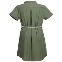 Women'sенски плус големина мек летен краток ракав миди фустан, обичен фустан од кошула со трнкел