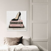 Wynwood Studio Fashion and Glam Wall Art Canvas Prints 'Classic Stiletto and High Fashion Books' чевли - црна, розова